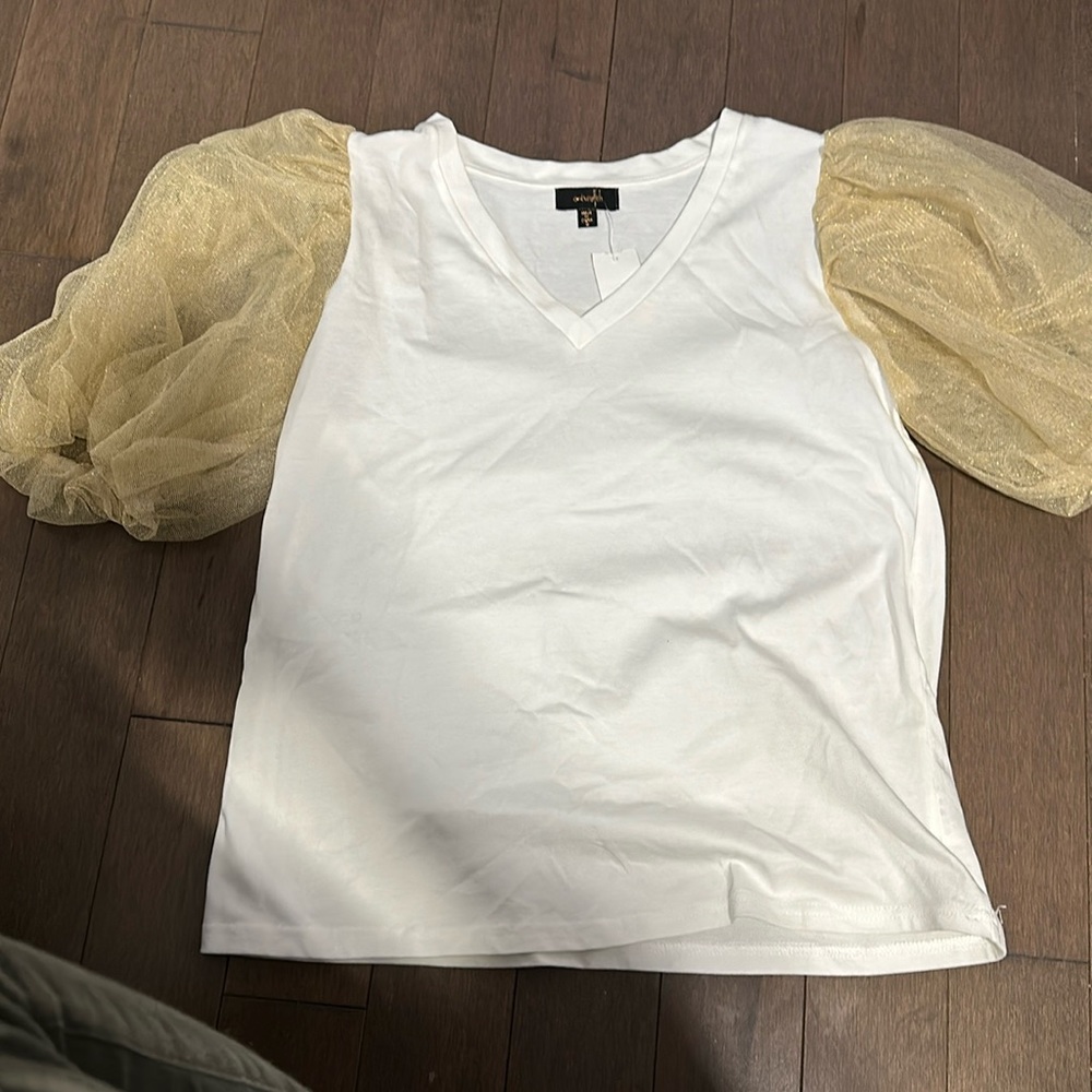 White shirt with golden sleeves